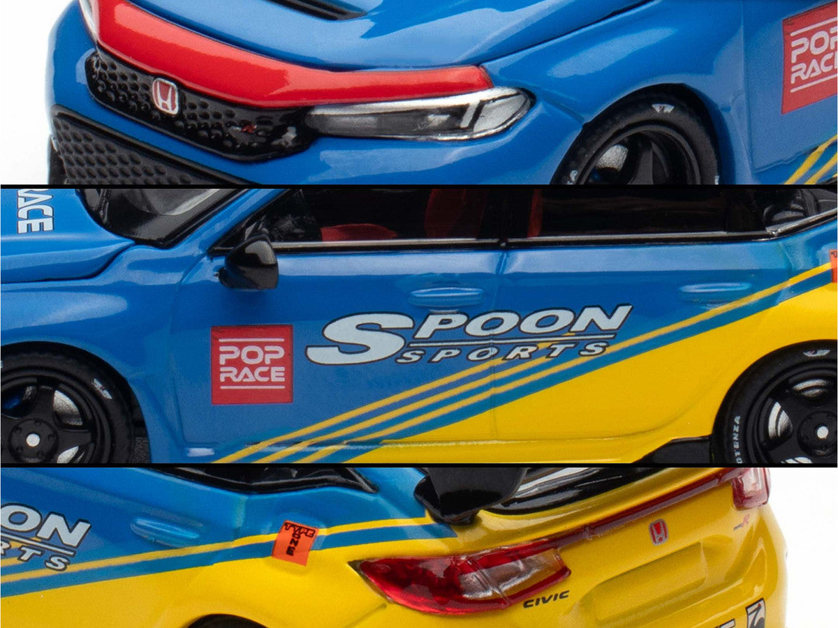 Honda Civic Type R FL5 "Spoon Sports" Blue and Yellow "Tokyo Auto Salon - Hong Kong 2025" 1/64 Diecast Model Car by Pop Race by Pop Race