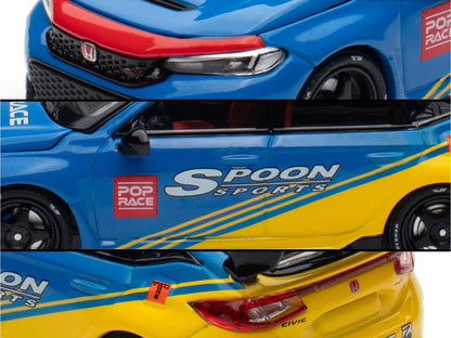 Honda Civic Type R FL5 "Spoon Sports" Blue and Yellow "Tokyo Auto Salon - Hong Kong 2025" 1/64 Diecast Model Car by Pop Race by Pop Race