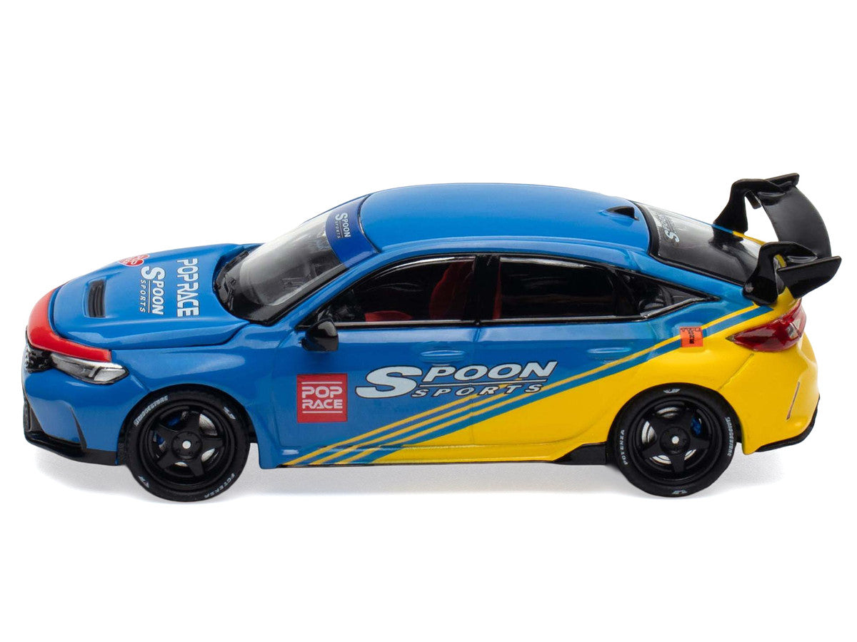 Honda Civic Type R FL5 "Spoon Sports" Blue and Yellow "Tokyo Auto Salon - Hong Kong 2025" 1/64 Diecast Model Car by Pop Race by Pop Race