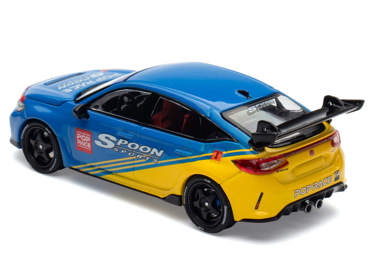 Honda Civic Type R FL5 "Spoon Sports" Blue and Yellow "Tokyo Auto Salon - Hong Kong 2025" 1/64 Diecast Model Car by Pop Race by Pop Race
