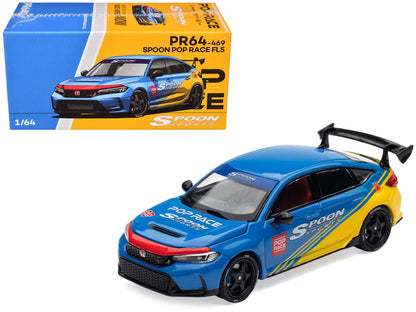 Honda Civic Type R FL5 "Spoon Sports" Blue and Yellow "Tokyo Auto Salon - Hong Kong 2025" 1/64 Diecast Model Car by Pop Race by Pop Race