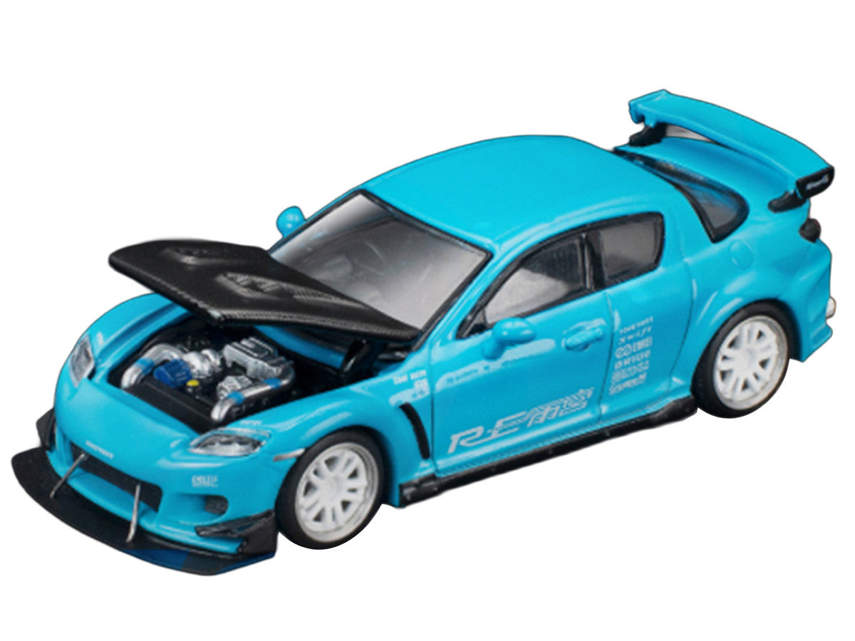 Mazda RX8 RE Amemiya RHD (Right Hand Drive) Light Blue with Carbon Hood "Tokyo Auto Salon 2026" 1/64 Diecast Model Car by Pop Race by Pop Race