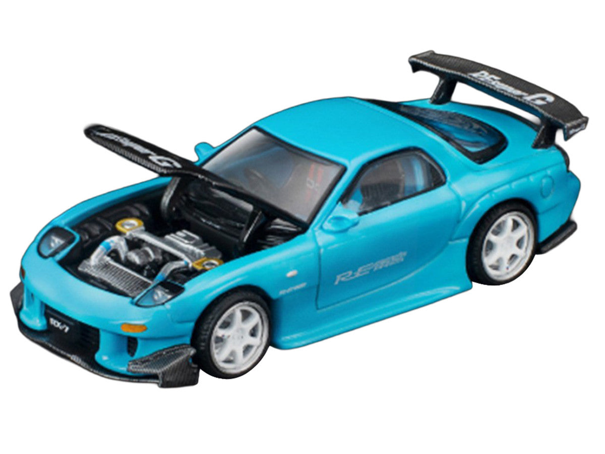 Mazda RX7 (FD3S) RE Amemiya RHD (Right Hand Drive) Light Blue with Carbon Hood "Tokyo Auto Salon 2026" 1/64 Diecast Model Car by Pop Race by Pop Race