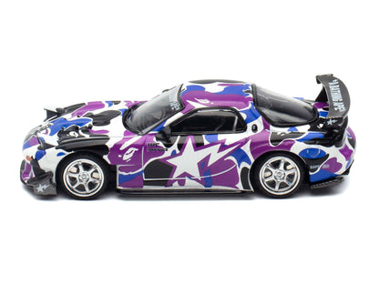 Mazda RX-7 (FD3S) RHD (Right Hand Drive) "BAPE (A Bathing Ape)" Purple Camouflage 1/64 Diecast Model Car by Pop Race by Pop Race