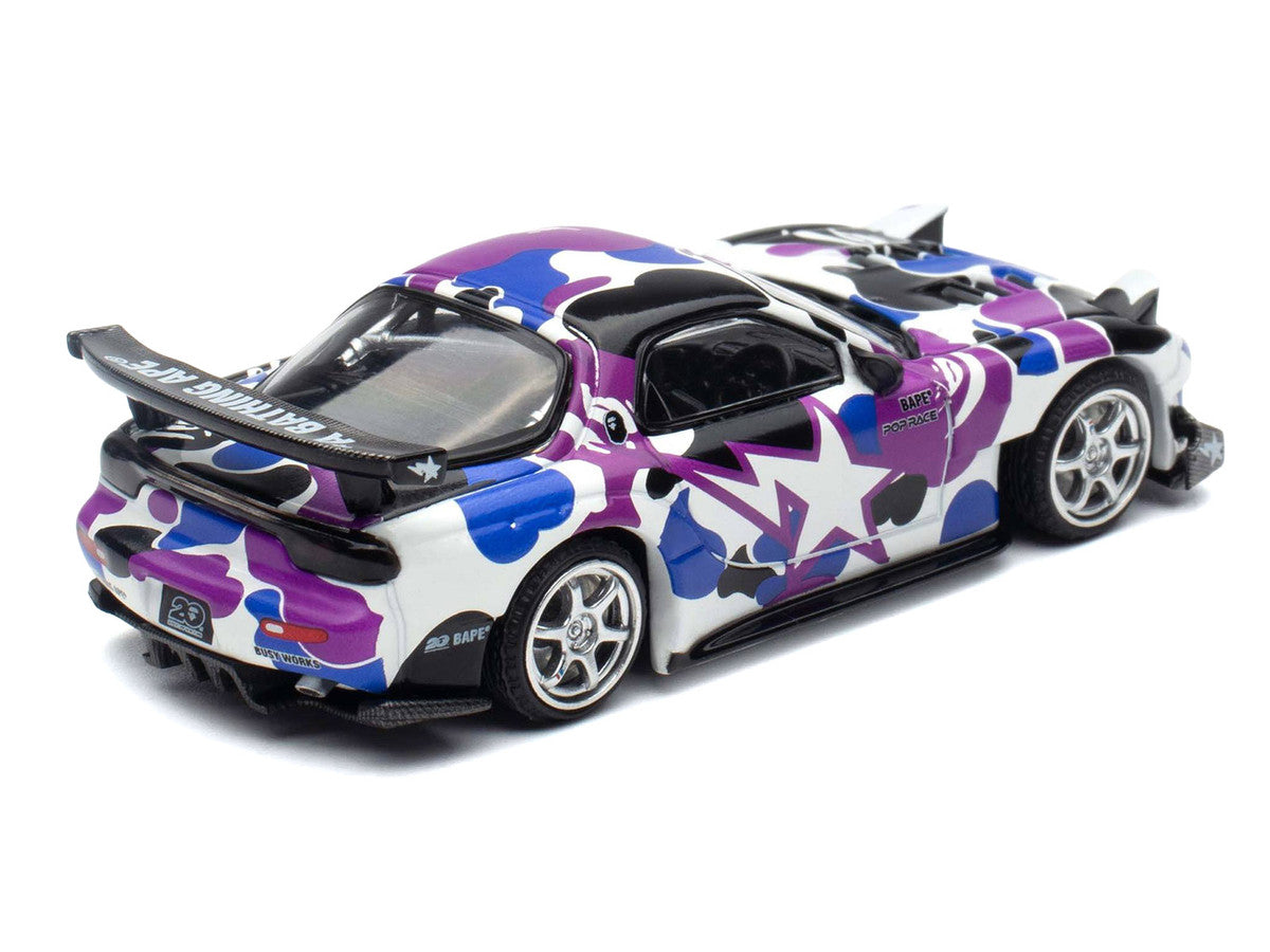 Mazda RX-7 (FD3S) RHD (Right Hand Drive) "BAPE (A Bathing Ape)" Purple Camouflage 1/64 Diecast Model Car by Pop Race by Pop Race