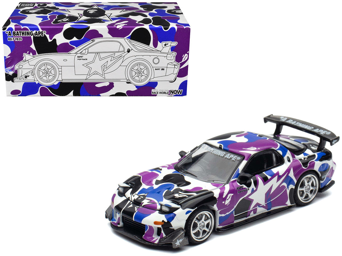 Mazda RX-7 (FD3S) RHD (Right Hand Drive) "BAPE (A Bathing Ape)" Purple Camouflage 1/64 Diecast Model Car by Pop Race by Pop Race