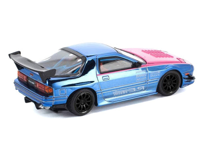Mazda RX7 (FC3S) RE Amemiya RHD (Right Hand Drive) Blue Chrome with Pink Hood "Street 7 Chrome" 1/64 Diecast Model Car by Pop Race by Pop Race