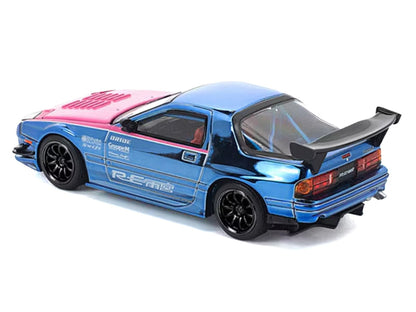 Mazda RX7 (FC3S) RE Amemiya RHD (Right Hand Drive) Blue Chrome with Pink Hood "Street 7 Chrome" 1/64 Diecast Model Car by Pop Race by Pop Race