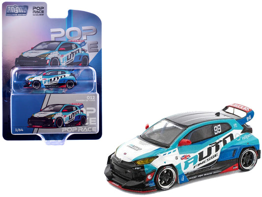 Pandem GR Yaris RHD (Right Hand Drive) #99 "Auto Finesse" Blue and White with Graphics "Enigma Exclusive Edition" 1/64 Diecast Model Car by Pop Race by Pop Race