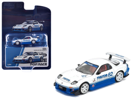 Mazda RX7 RE-Amemiya RHD (Right Hand Drive) #62 White and Blue with Graphics "Enigma Exclusive Edition" 1/64 Diecast Model Car by Pop Race by Pop Race