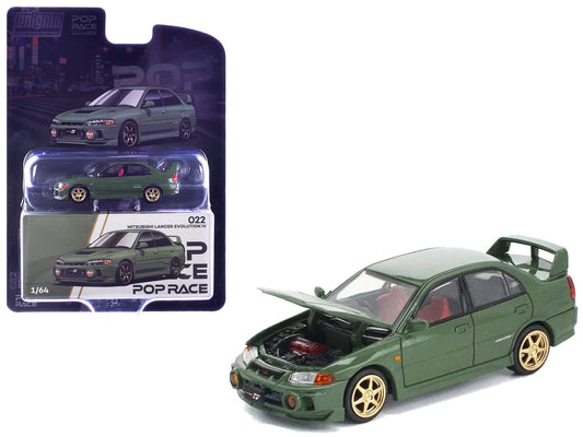 Mitsubishi Lancer Evolution IV RHD (Right Hand Drive) Green with Red Interior and Gold Wheels "Enigma Exclusive Edition" 1/64 Diecast Model Car by Pop Race by Pop Race