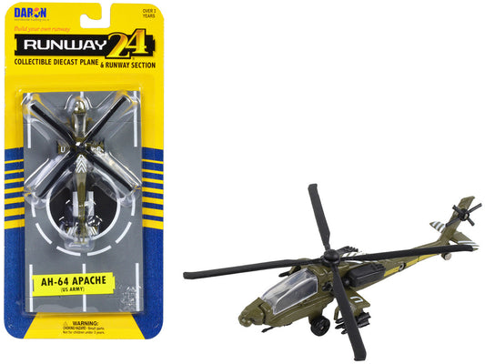 Boeing AH-64 Apache Helicopter Olive Drab "United States Army" with Runway Section Diecast Model by Runway24 by Runway24