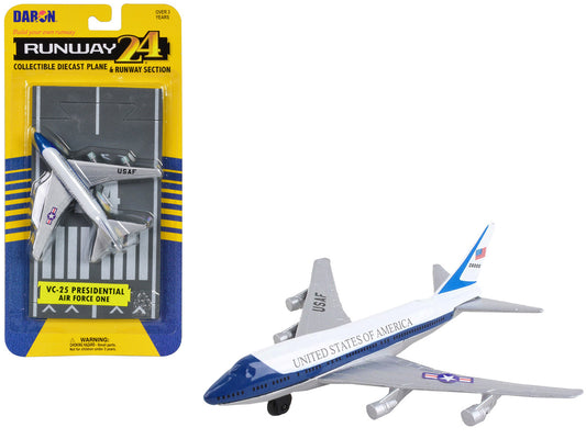 Boeing VC-25 Aircraft White and Blue "United States Air Force One" with Runway Section Diecast Model Airplane by Runway24 by Runway24