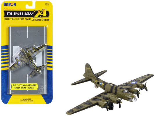 Boeing B-17 Flying Fortress Bomber Aircraft Olive Green Camouflage "United States Army Air Force" with Runway Section Diecast Model Airplane by Runway24 by Runway24