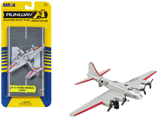 Boeing B-17 Flying Fortress Bomber Aircraft Silver Metallic "United States Army Air Force" with Runway Section Diecast Model Airplane by Runway24 by Runway24