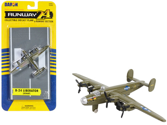 Consolidated B-24 Liberator Bomber Aircraft Olive Drab "United States Army Air Force" with Runway Section Diecast Model Airplane by Runway24 by Runway24