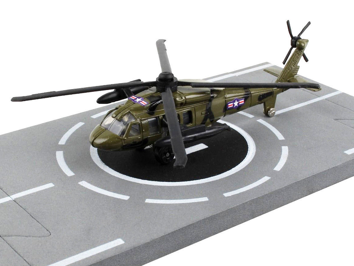 Sikorsky UH-60 Black Hawk Helicopter Olive Drab "United States Army" with Runway Section Diecast Model by Runway24 by Runway24