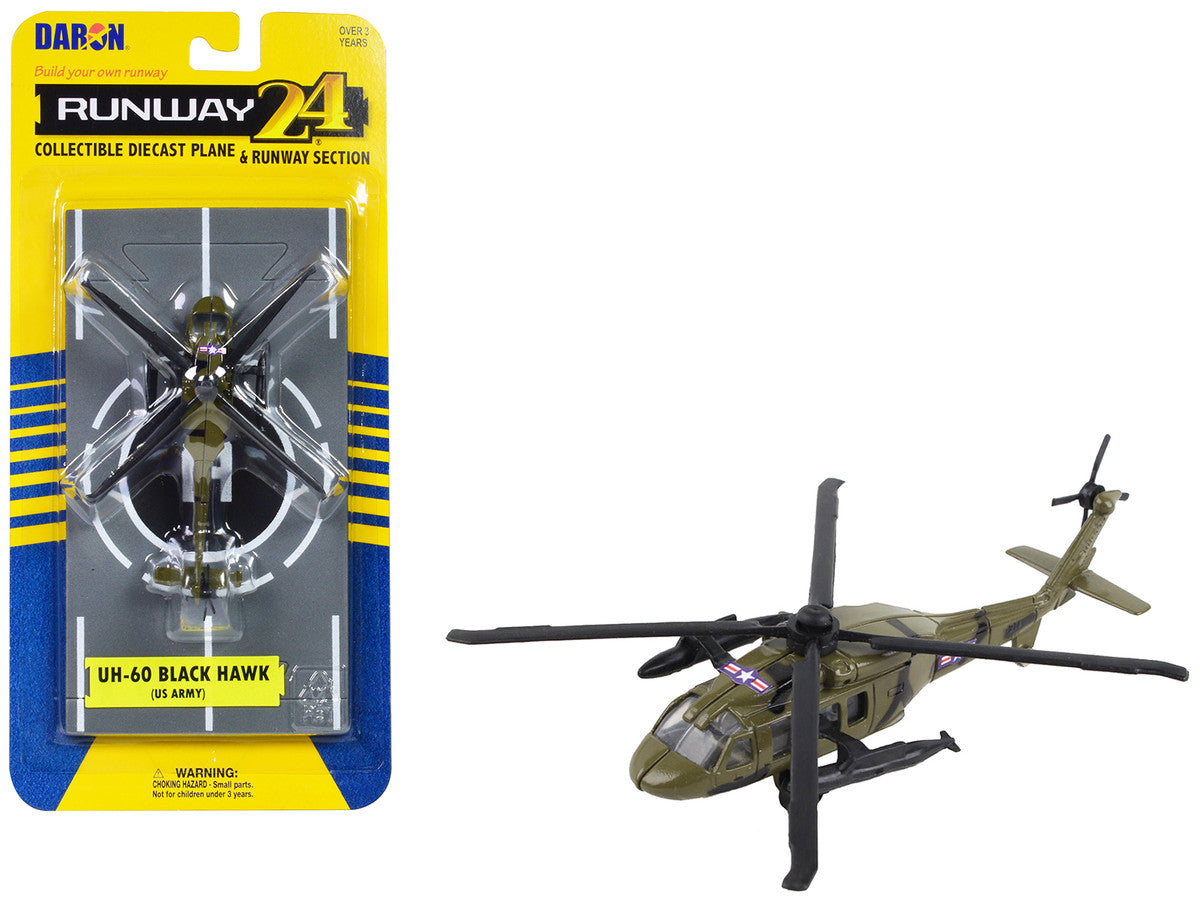 Sikorsky UH-60 Black Hawk Helicopter Olive Drab "United States Army" with Runway Section Diecast Model by Runway24 by Runway24
