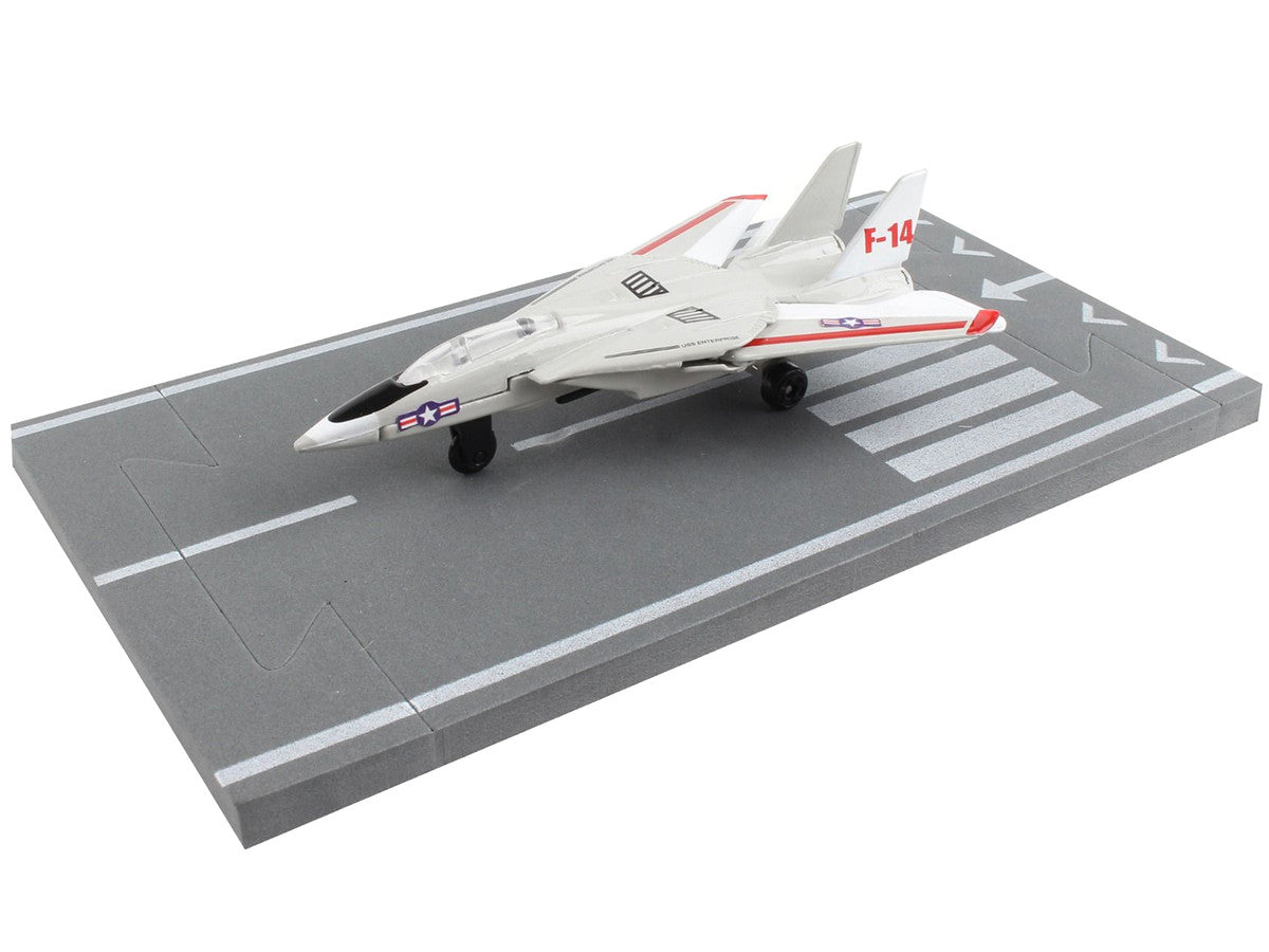 Grumman F-14 Tomcat Fighter Aircraft Gray with Red Stripes "United States Navy Test Aircraft" with Runway Section Diecast Model Airplane by Runway24 by Runway24