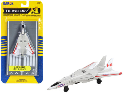Grumman F-14 Tomcat Fighter Aircraft Gray with Red Stripes "United States Navy Test Aircraft" with Runway Section Diecast Model Airplane by Runway24 by Runway24