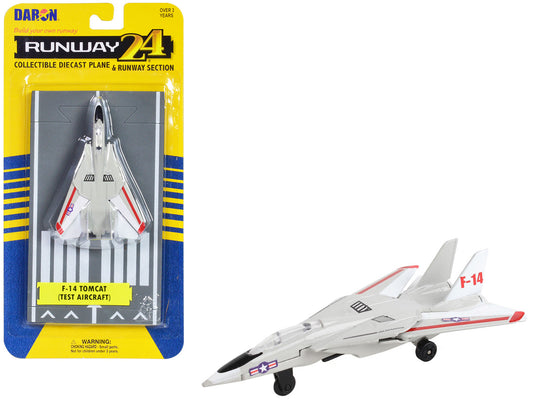 Grumman F-14 Tomcat Fighter Aircraft Gray with Red Stripes "United States Navy Test Aircraft" with Runway Section Diecast Model Airplane by Runway24 by Runway24