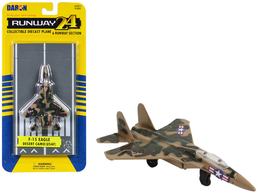McDonnell Douglas F-15 Eagle Fighter Aircraft Desert Camouflage "United States Air Force" with Runway Section Diecast Model Airplane by Runway24 by Runway24