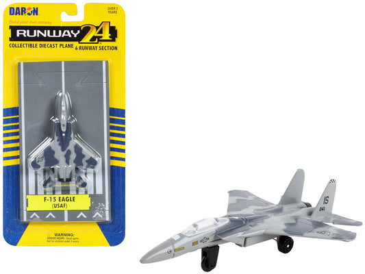 McDonnell Douglas F-15 Eagle Fighter Aircraft Gray Camouflage "United States Air Force" with Runway Section Diecast Model Airplane by Runway24 by Runway24
