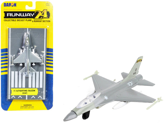 General Dynamics F-16 Fighting Falcon Fighter Aircraft Gray "United States Air Force" with Runway Section Diecast Model Airplane by Runway24 by Runway24