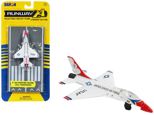 General Dynamics F-16 Fighting Falcon Fighter Aircraft White "United States Air Force Thunderbirds" with Runway Section Diecast Model Airplane by Runway24 by Runway24