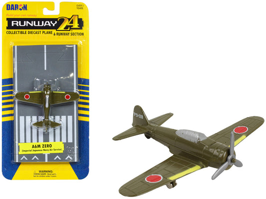 Mitsubishi A6M Zero Fighter Aircraft Green "Imperial Japanese Navy Air Service" with Runway Section Diecast Model Airplane by Runway24 by Runway24
