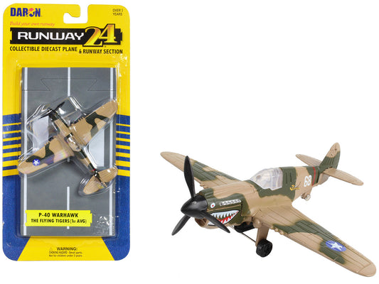 Curtiss P-40 Warhawk Fighter Aircraft Camouflage "Flying Tigers-First American Volunteer Group" with Runway Section Diecast Model Airplane by Runway24 by Runway24