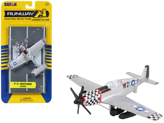 North American P-51 Mustang Fighter Aircraft Silver Metallic "United States Army Air Force" with Runway Section Diecast Model Airplane by Runway24 by Runway24