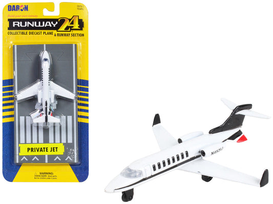 Private Jet Commercial Aircraft White with Black Tail "N452IJ" with Runway Section Diecast Model Airplane by Runway24 by Runway24