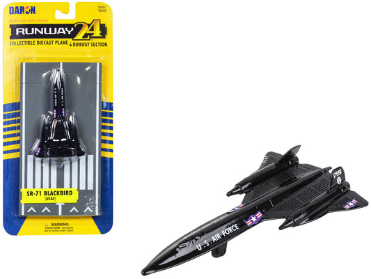 Lockheed SR-71 Blackbird Aircraft Black "United States Air Force" with Runway Section Diecast Model Airplane by Runway24 by Runway24