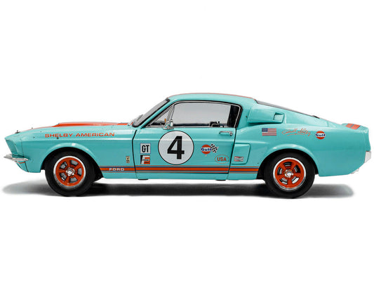 1967 Shelby GT500 #4 "Gulf Racing Tribute" Light Blue with Orange Stripes 1/18 Diecast Model Car by Solido by Solido