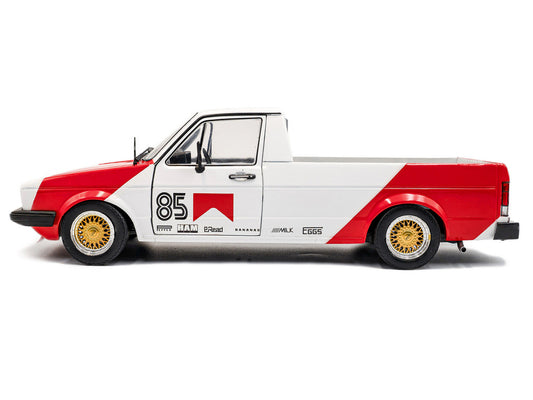 1983 Volkswagen Caddy MK 1 Pickup Truck "Red Cowboy Racing Tribute" White and Red 1/18 Diecast Model Car by Solido by Solido