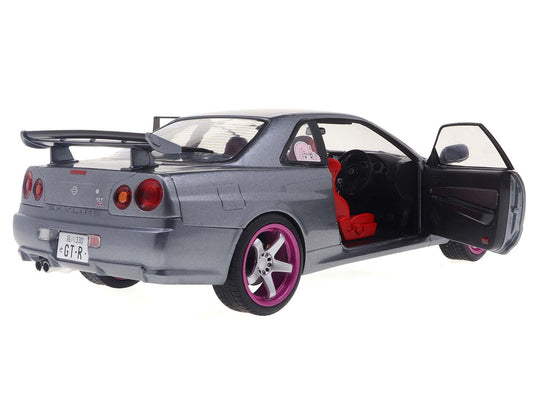 1999 Nissan Skyline GT-R (R34) RHD (Right Hand Drive) Silver Metallic with Purple Wheels 1/18 Diecast Model Car by Solido by Solido