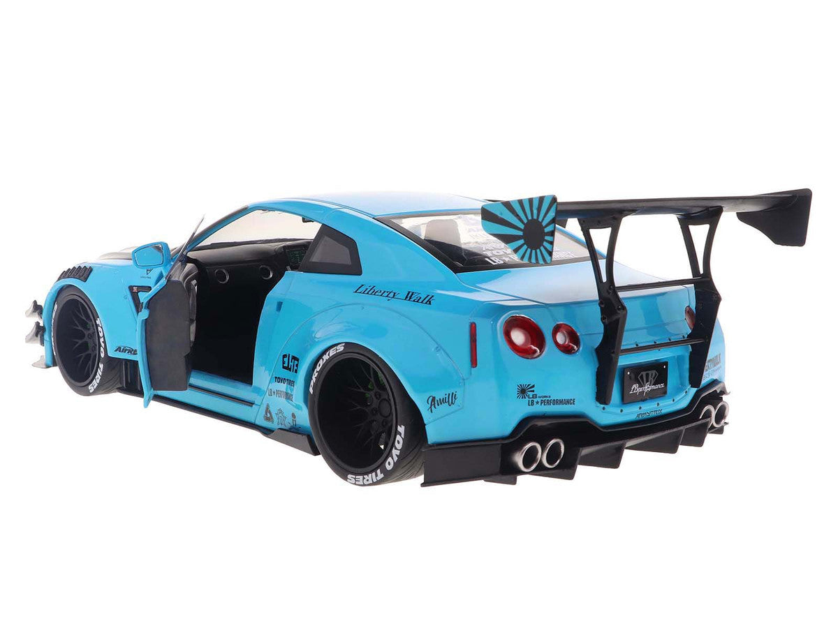2023 Nissan GT-R (R35) Liberty Walk Body Kit 2.0 RHD (Right Hand Drive) Baby Blue with Carbon Hood 1/18 Diecast Model Car by Solido by Solido