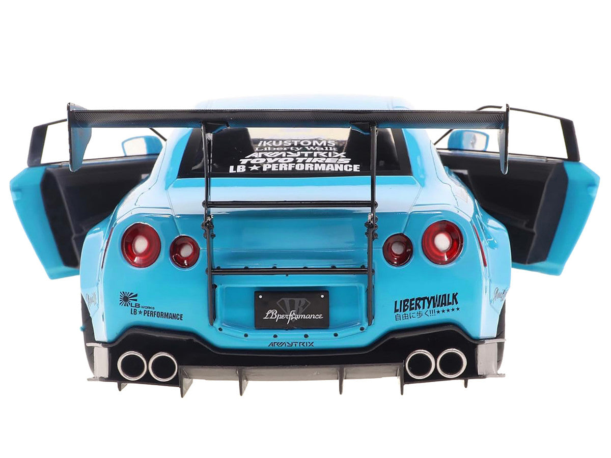 2023 Nissan GT-R (R35) Liberty Walk Body Kit 2.0 RHD (Right Hand Drive) Baby Blue with Carbon Hood 1/18 Diecast Model Car by Solido by Solido