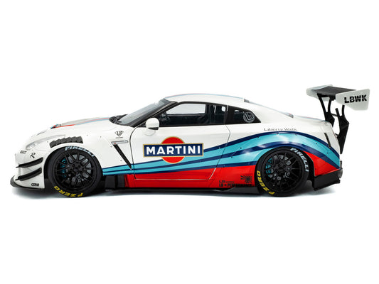 2024 Nissan GT-R (R35) RHD (Right Hand Drive) with Liberty Walk 2.0 Body Kit "Martini Racing" White with Stripes 1/18 Diecast Model Car by Solido by Solido