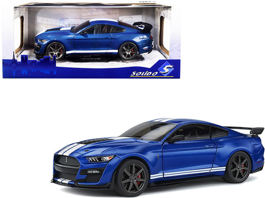 2020 Ford Mustang Shelby GT500 Fast Track Ford Performance Blue Metallic with White Stripes 1/18 Diecast Model Car by Solido by Solido