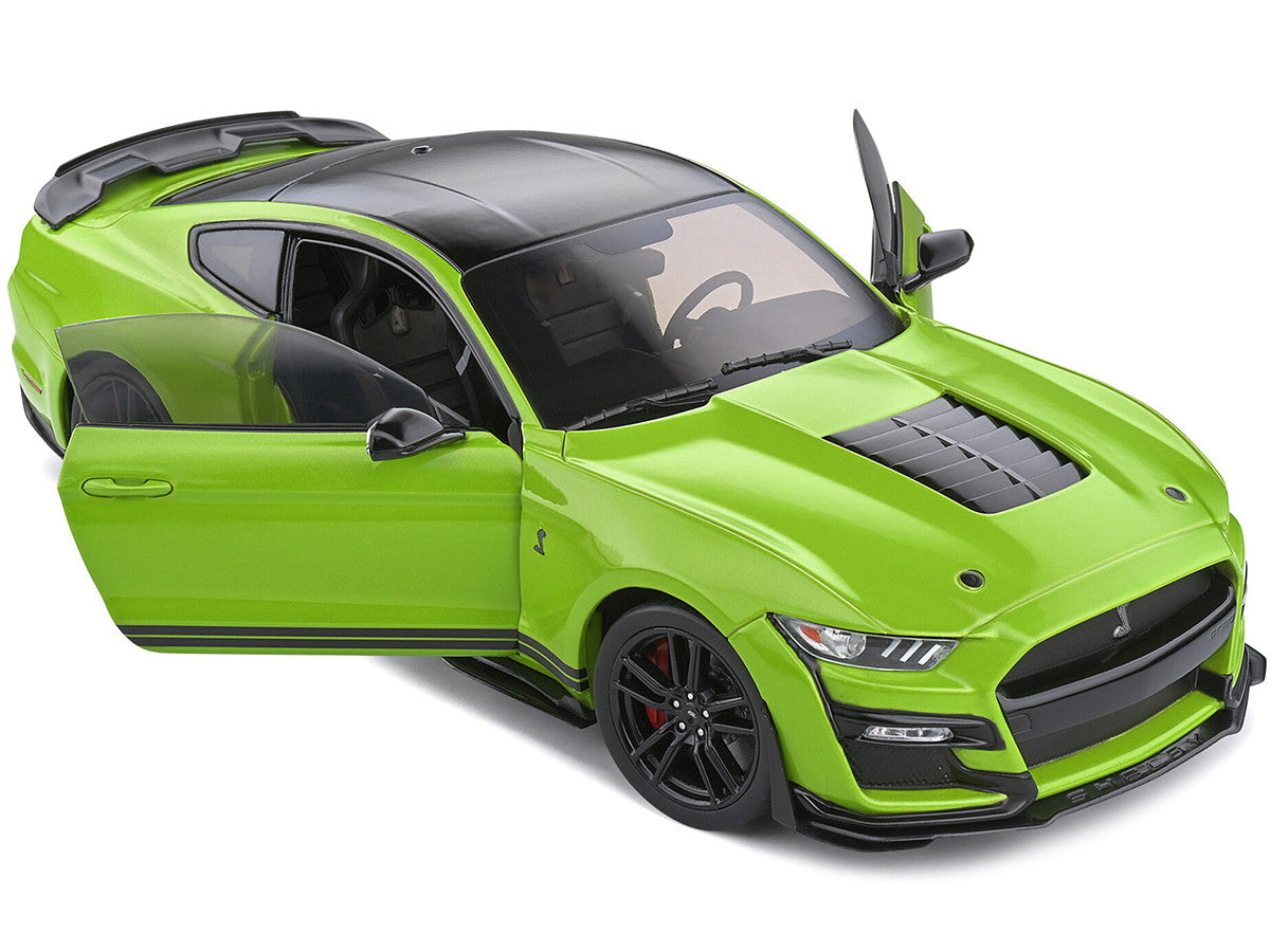 2020 Ford Mustang Shelby GT500 Grabber Lime Green Metallic with Black Top and Stripes 1/18 Diecast Model Car by Solido by Solido