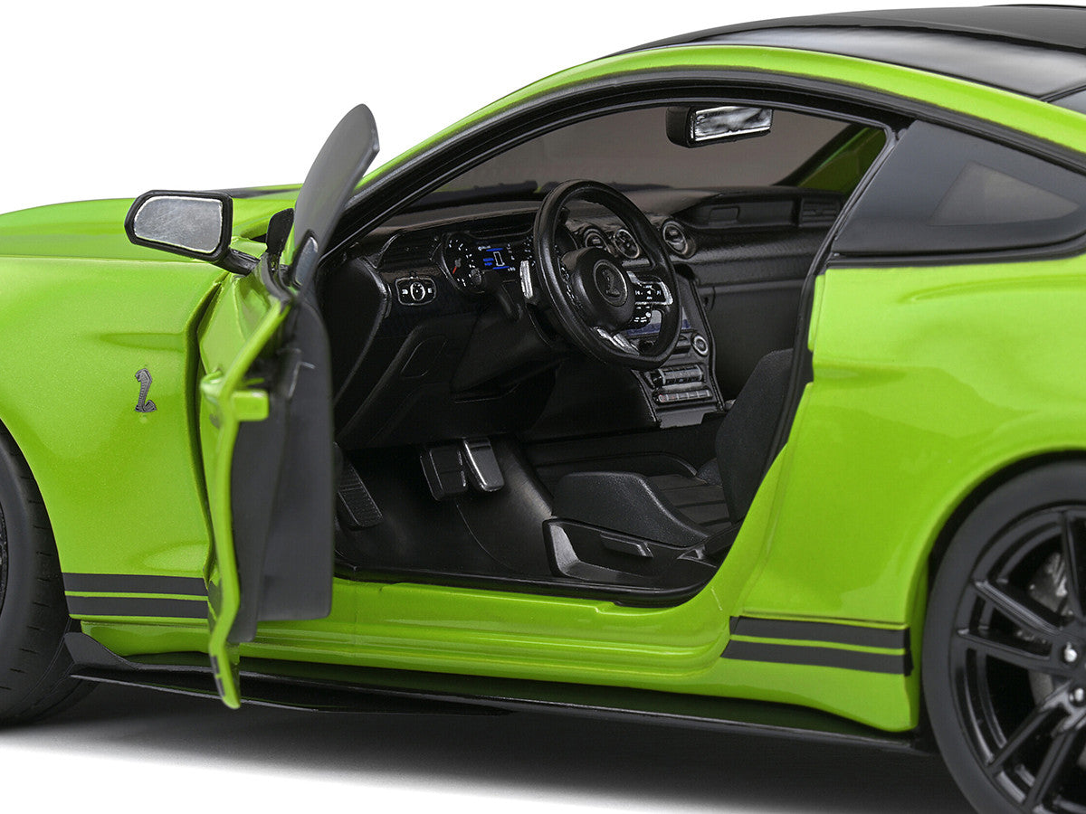 2020 Ford Mustang Shelby GT500 Grabber Lime Green Metallic with Black Top and Stripes 1/18 Diecast Model Car by Solido by Solido