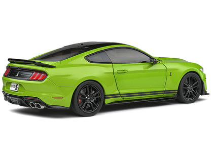 2020 Ford Mustang Shelby GT500 Grabber Lime Green Metallic with Black Top and Stripes 1/18 Diecast Model Car by Solido by Solido