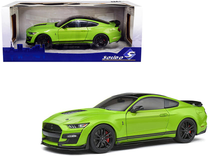 2020 Ford Mustang Shelby GT500 Grabber Lime Green Metallic with Black Top and Stripes 1/18 Diecast Model Car by Solido by Solido