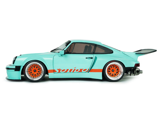 2025 Porsche 911 KS-R by Khyzyl Saleem "Blue Racer" Light Blue with Orange Stripes 1/18 Diecast Model Car by Solido by Solido