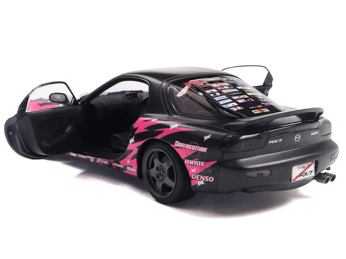 1994 Mazda RX7 (FDRS) RHD (Right Hand Drive) "Itasha Club" Black Metallic with Pink Graphics 1/18 Diecast Model Car by Solido by Solido