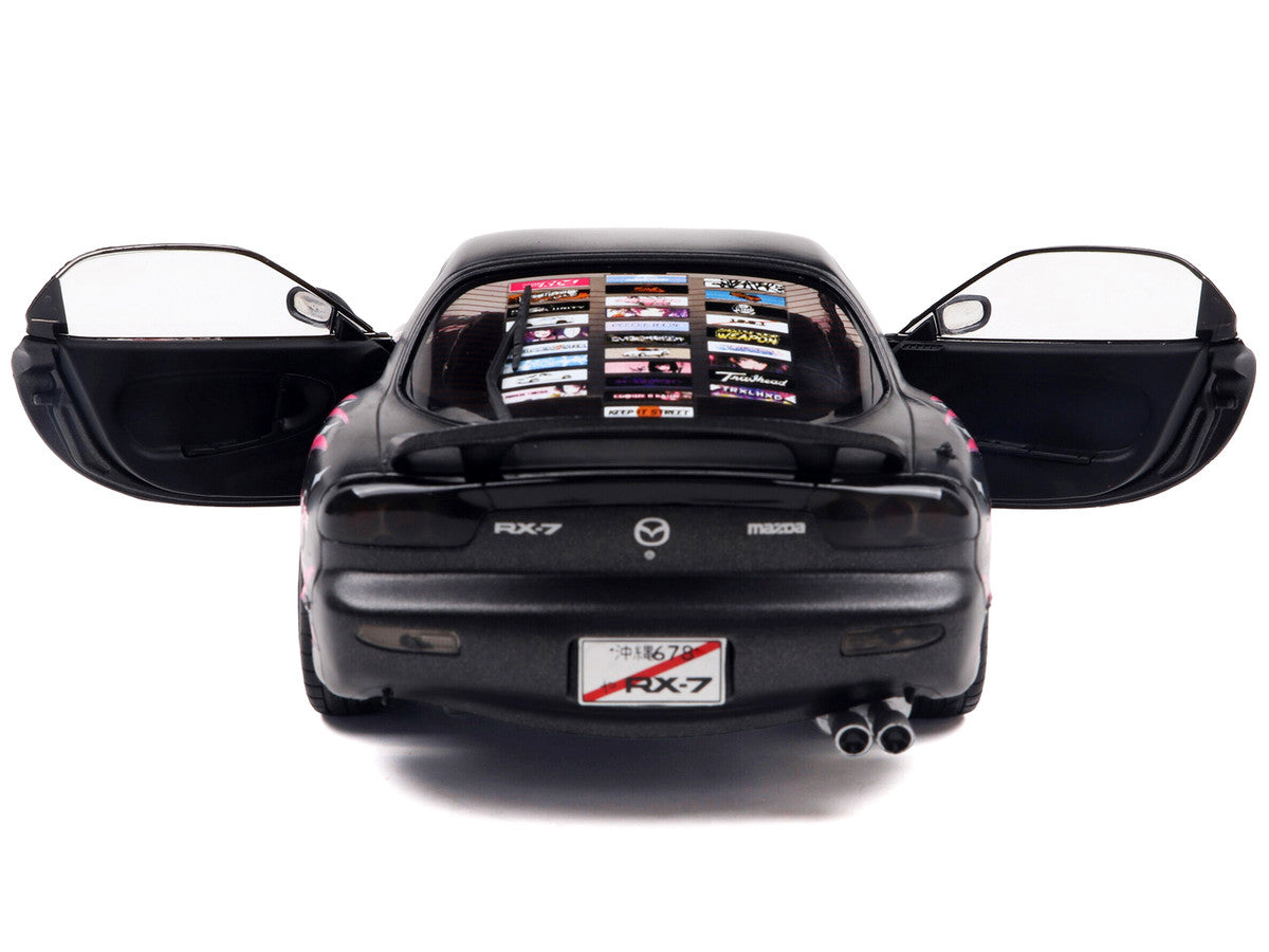 1994 Mazda RX7 (FDRS) RHD (Right Hand Drive) "Itasha Club" Black Metallic with Pink Graphics 1/18 Diecast Model Car by Solido by Solido