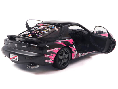 1994 Mazda RX7 (FDRS) RHD (Right Hand Drive) "Itasha Club" Black Metallic with Pink Graphics 1/18 Diecast Model Car by Solido by Solido