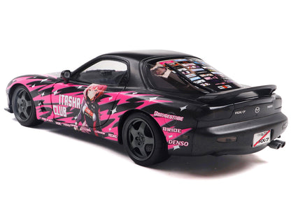 1994 Mazda RX7 (FDRS) RHD (Right Hand Drive) "Itasha Club" Black Metallic with Pink Graphics 1/18 Diecast Model Car by Solido by Solido